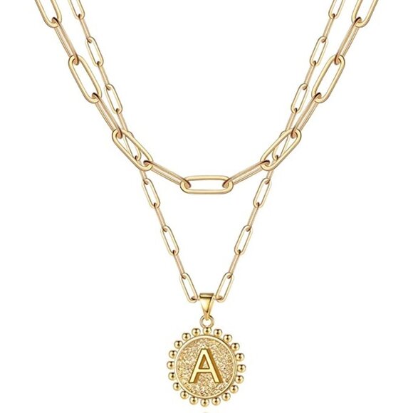 14K Gold Plated Dainty Layering Paperclip Link Chain Necklace Personalized Coin